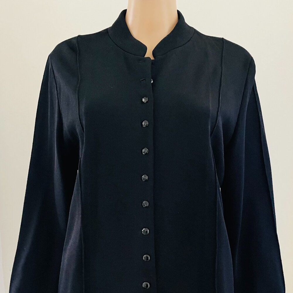 Due Per Due Black Elegant Cardigan Rayon Nylon Blend~Buttons  Size Large